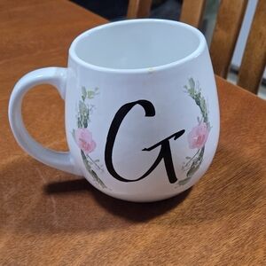 Floral Monogram G Mug - White with Pink Accents